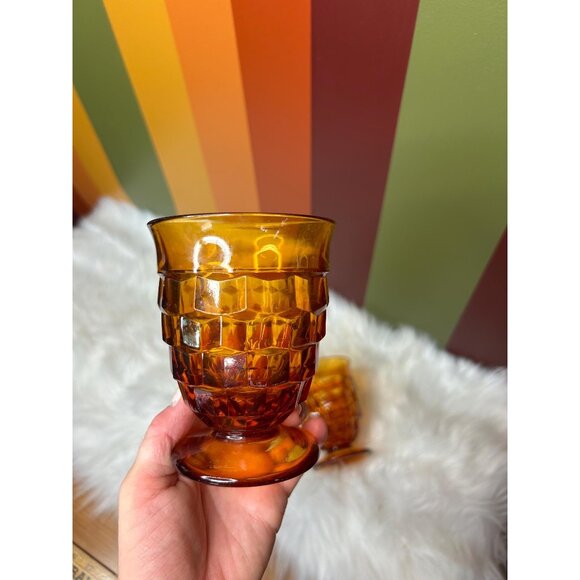 Indiana amber yellow glass Whitehall tall drinking water glasses - Picture 1 of 6